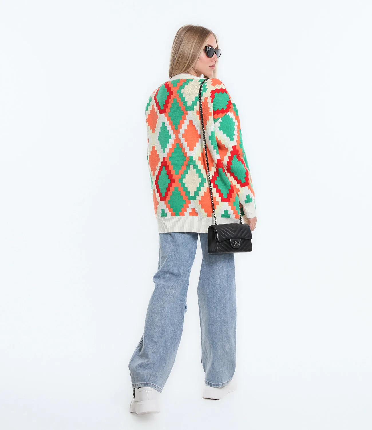 Abstract Jacquard Oversized Cardigan