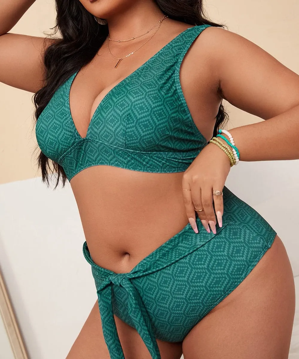 Biquini verde plus size con lazo