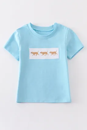 Blue dog embroidery boy top