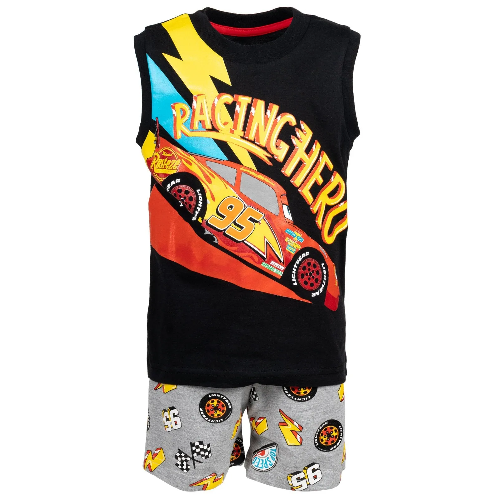 Cars Pixar Cars Lightning McQueen T-Shirt Tank Top and French Terry Shorts 3 Piece Outfit Set