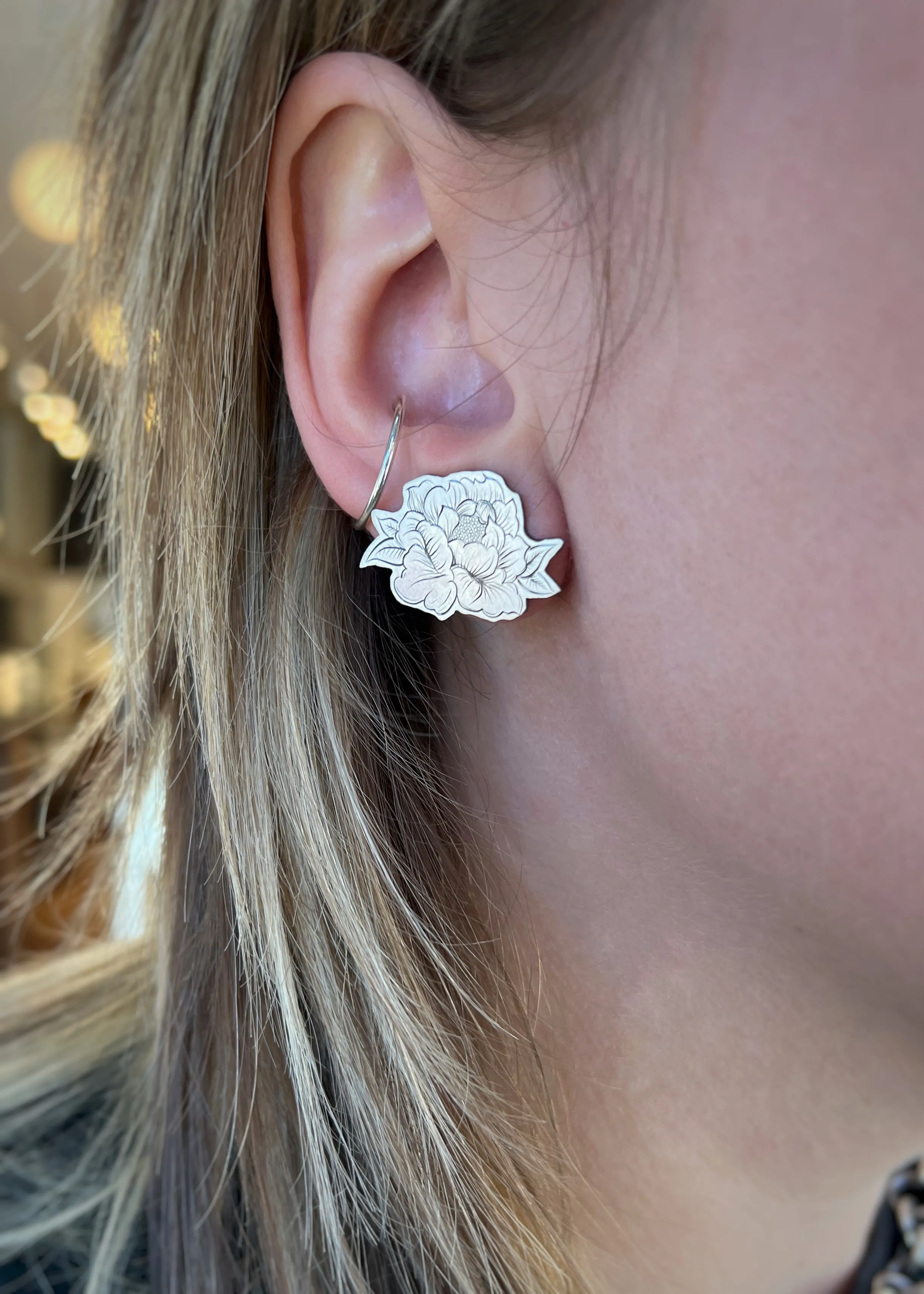 Engraved Peony Studs