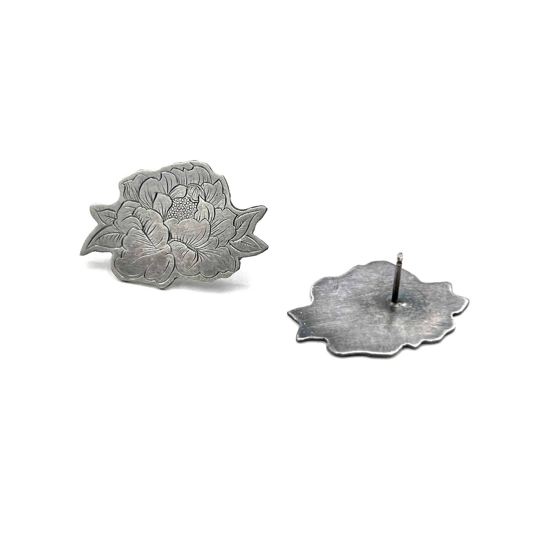 Engraved Peony Studs