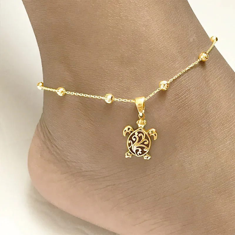 Filigree Turtle Anklet /Bracelet Sterling Silver Beaded Sea Turtle Charm Anklet/Bracelet Optional Birthstone