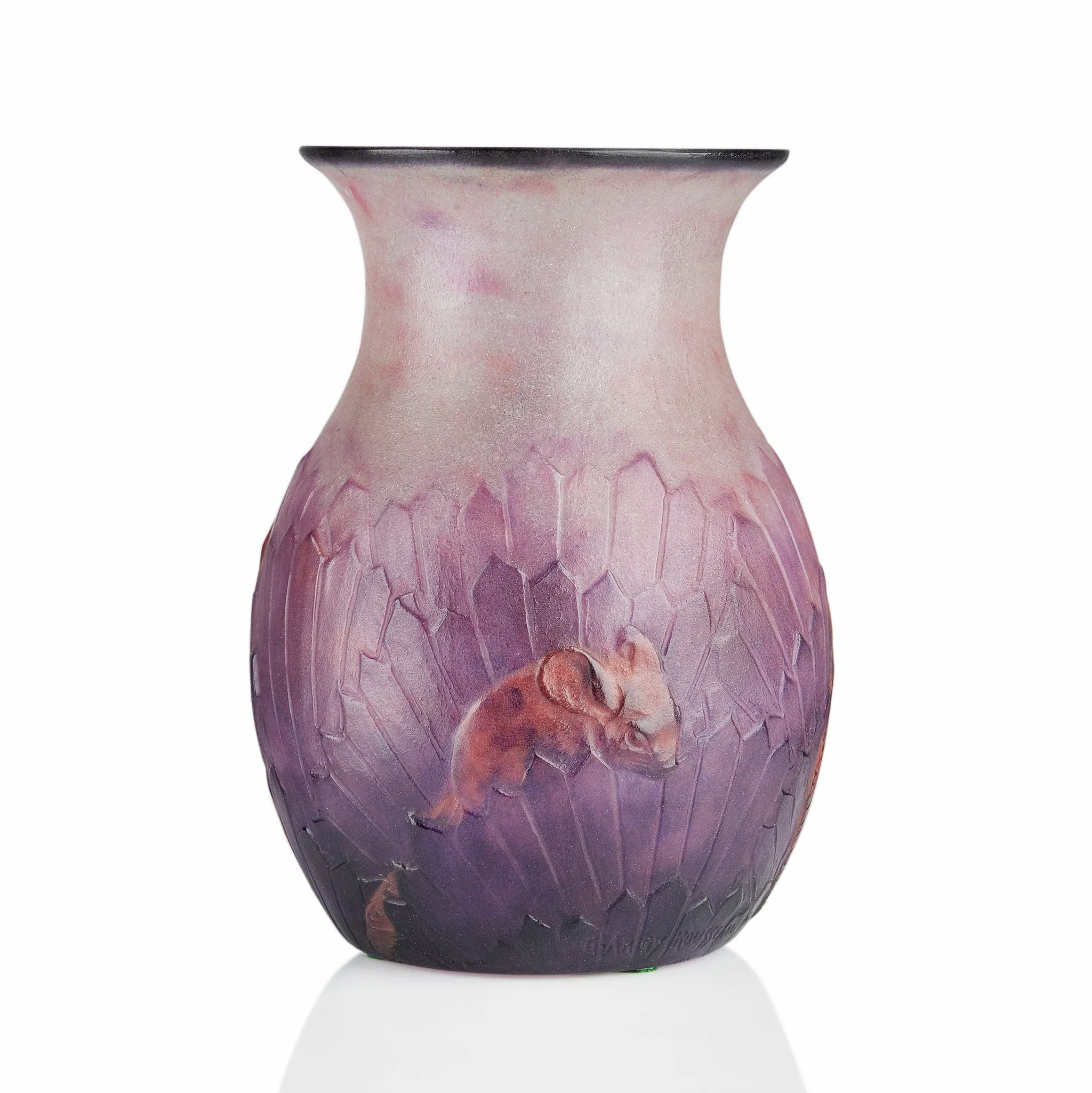 Gabriel Argy-Rousseau "Ecureuils Dans L'Herbe" Pate de Verre Glass Vase