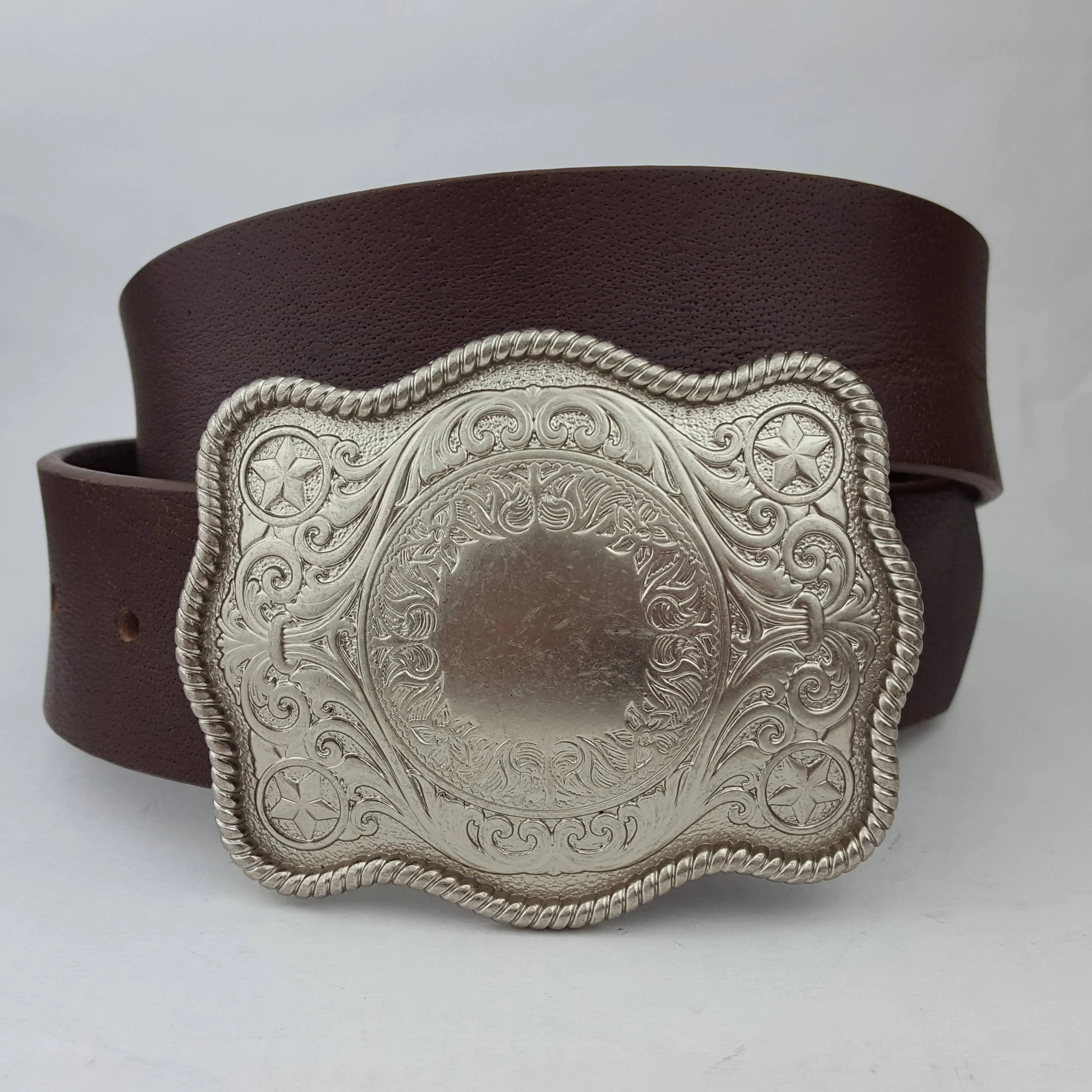 Genuine Leather belt with Silver Western Plaque Buckle