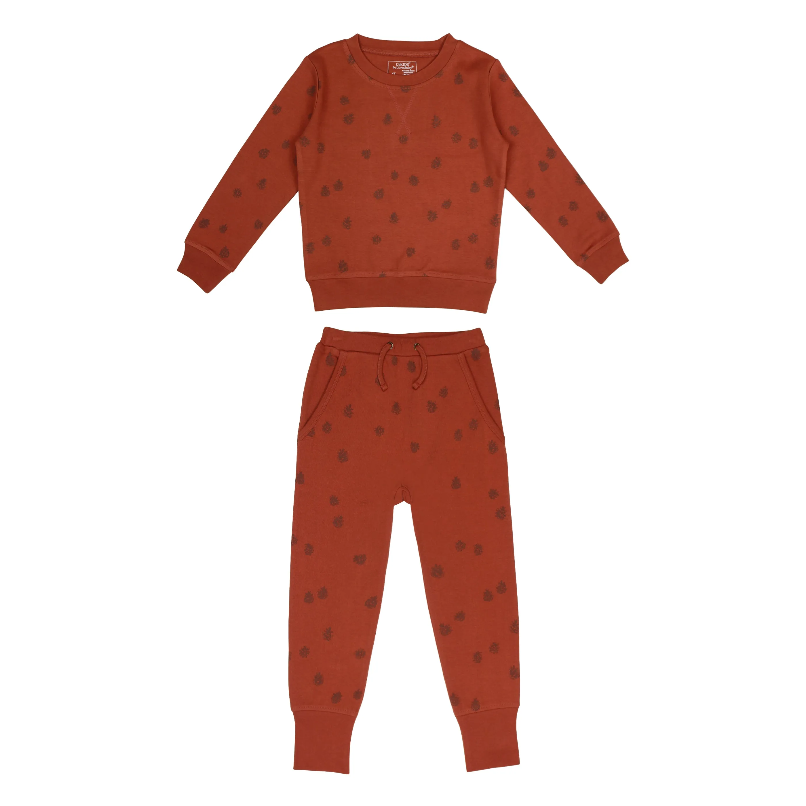 Kids' Printed Sweatshirt & Jogger Set in Cinnamon Pinecone