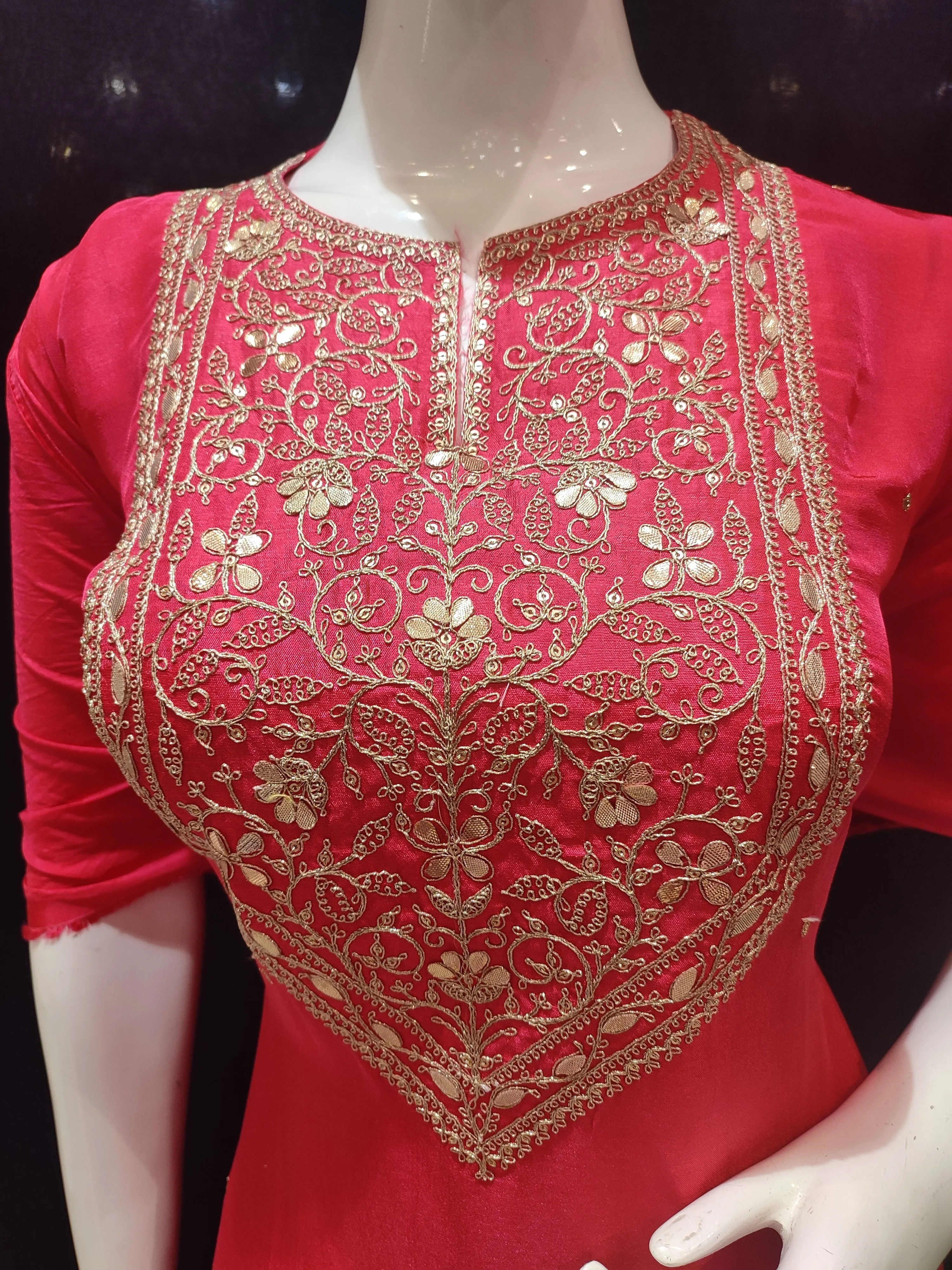 Magenda Silk Semi-Stitch Suit With Gotapatti Zari Work