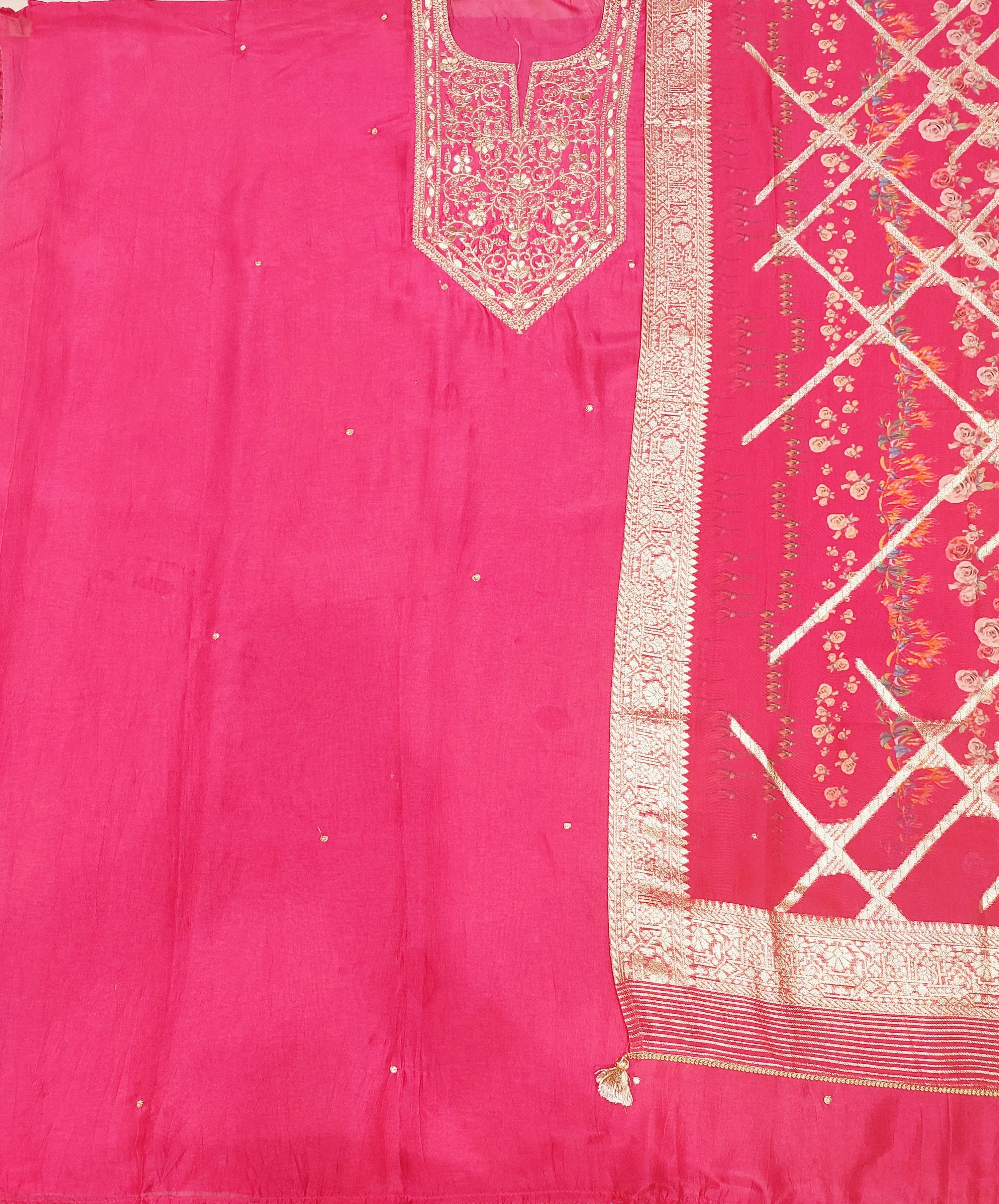 Magenda Silk Semi-Stitch Suit With Gotapatti Zari Work