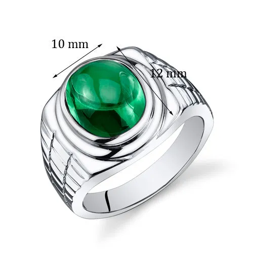 Mens 6.5 cts Emerald Sterling Silver Ring Size 9