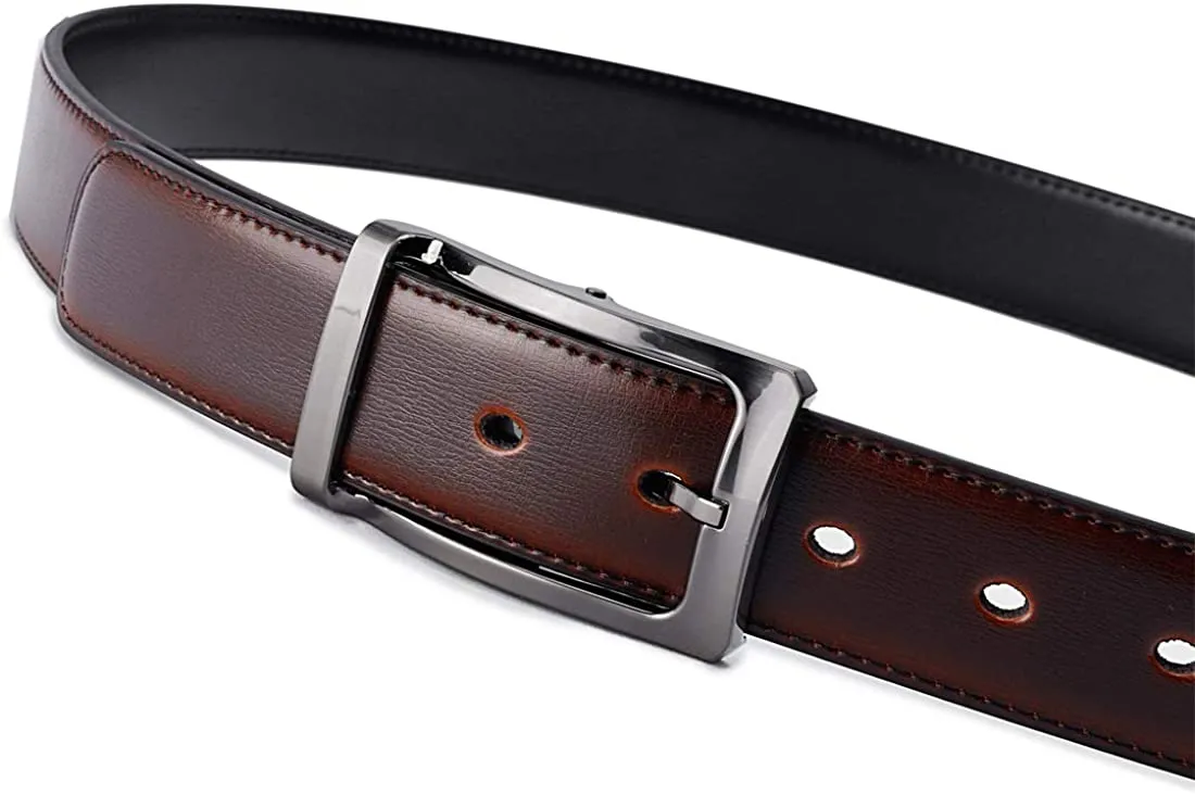 MRoyale™ Men's Reversible Leather Belt | 1.25” Waist Strap Silver Buckle | 2-in-1 Design