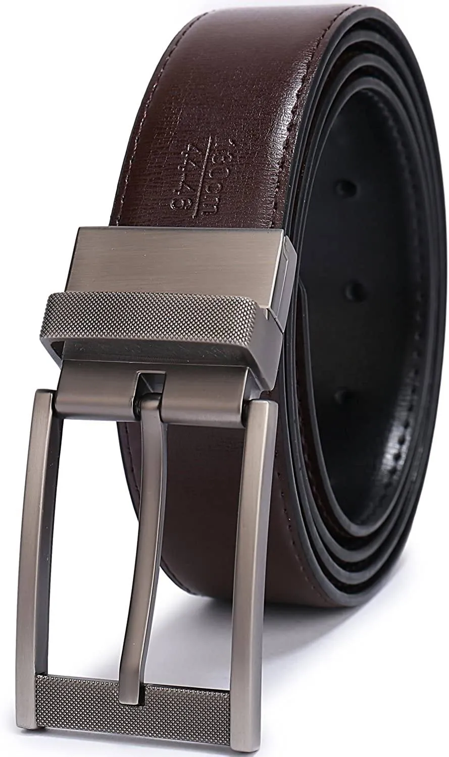 MRoyale™ Men's Reversible Leather Belt | 1.25” Waist Strap Silver Buckle | 2-in-1 Design