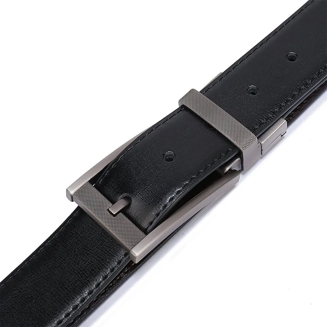 MRoyale™ Men's Reversible Leather Belt | 1.25” Waist Strap Silver Buckle | 2-in-1 Design