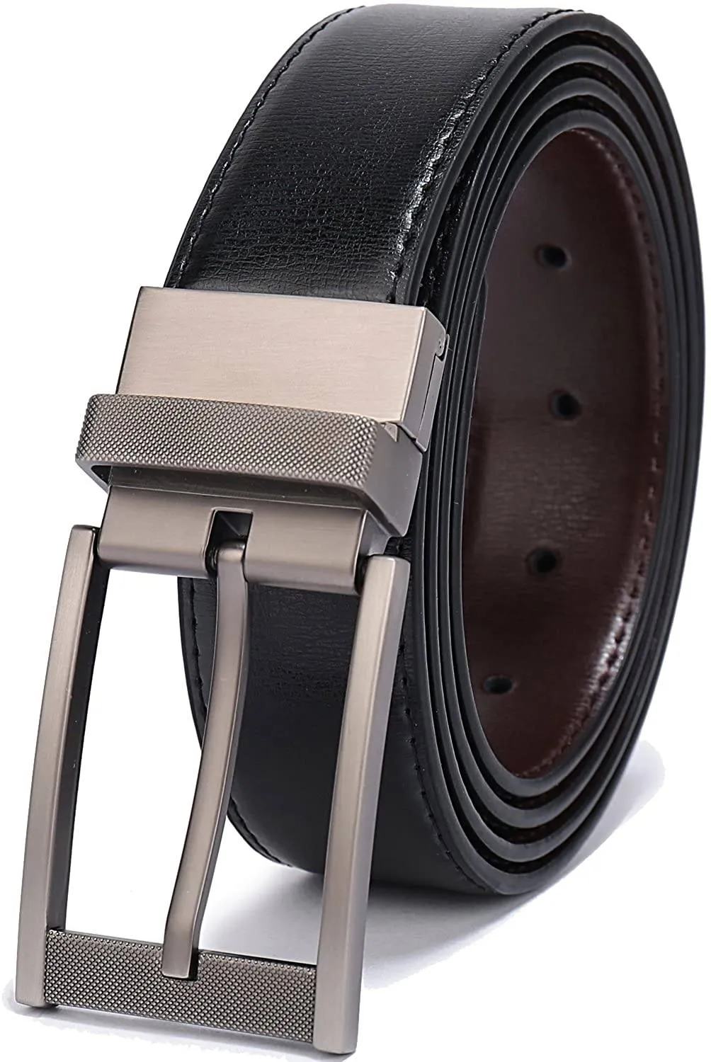 MRoyale™ Men's Reversible Leather Belt | 1.25” Waist Strap Silver Buckle | 2-in-1 Design