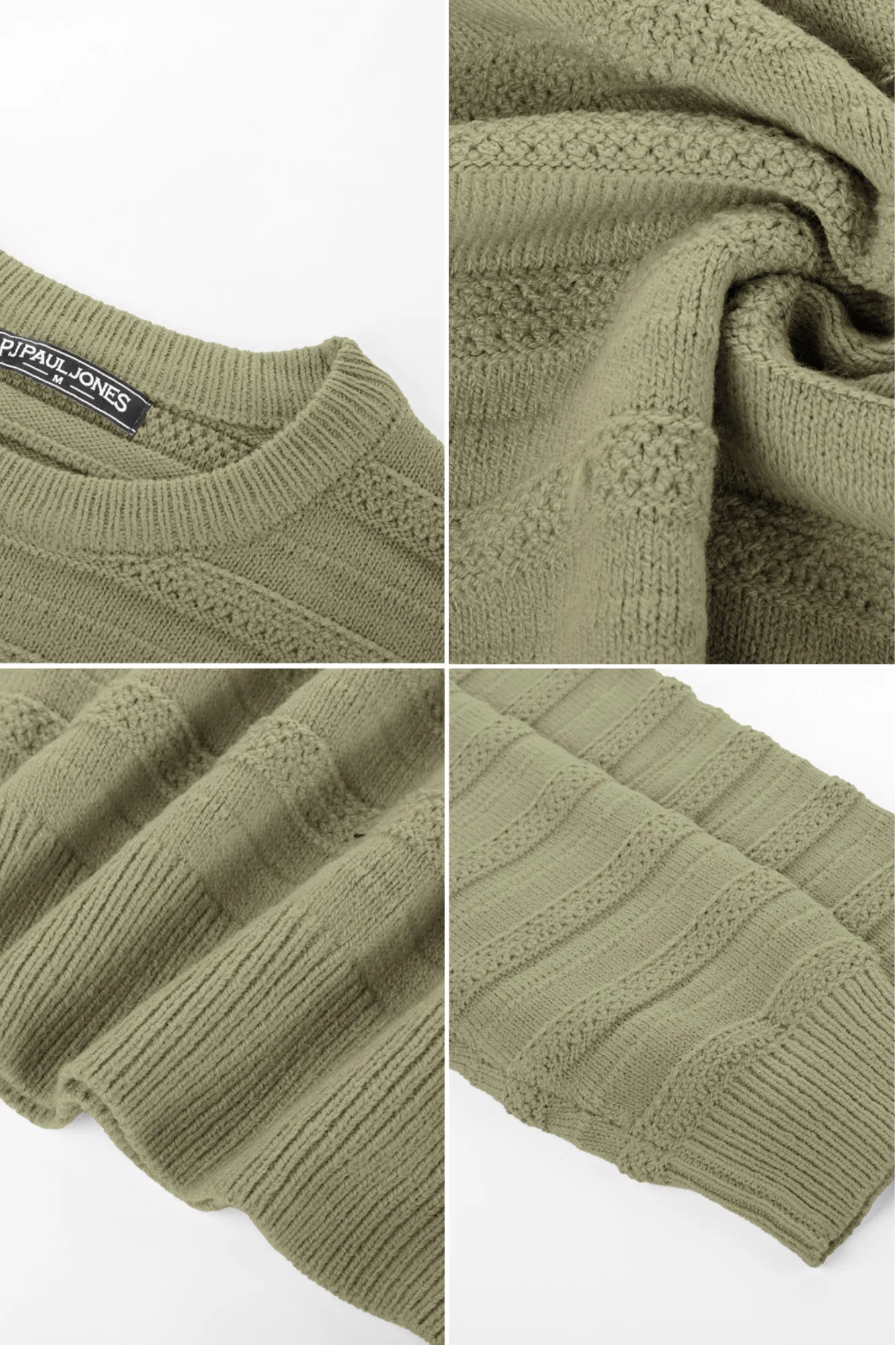 PJ Men Textured Sweater Long Sleeve Crew Neck Ribbed Cuff Pullover Knitwear