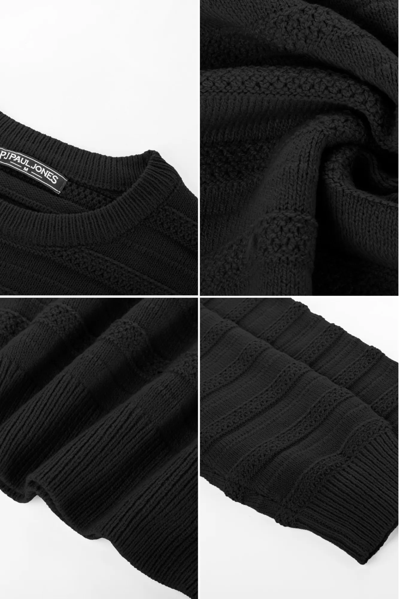 PJ Men Textured Sweater Long Sleeve Crew Neck Ribbed Cuff Pullover Knitwear