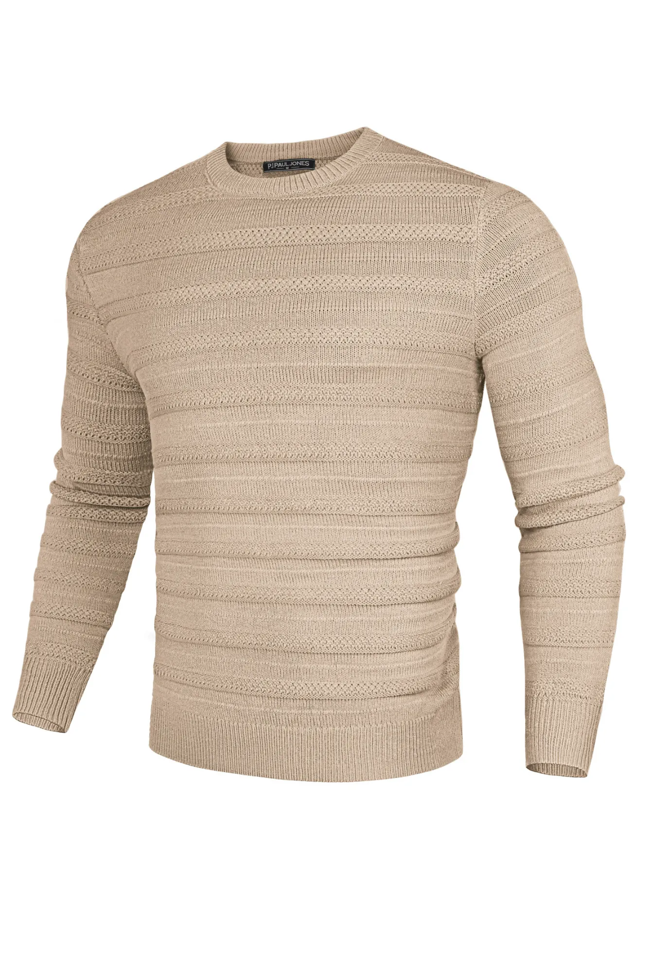 PJ Men Textured Sweater Long Sleeve Crew Neck Ribbed Cuff Pullover Knitwear