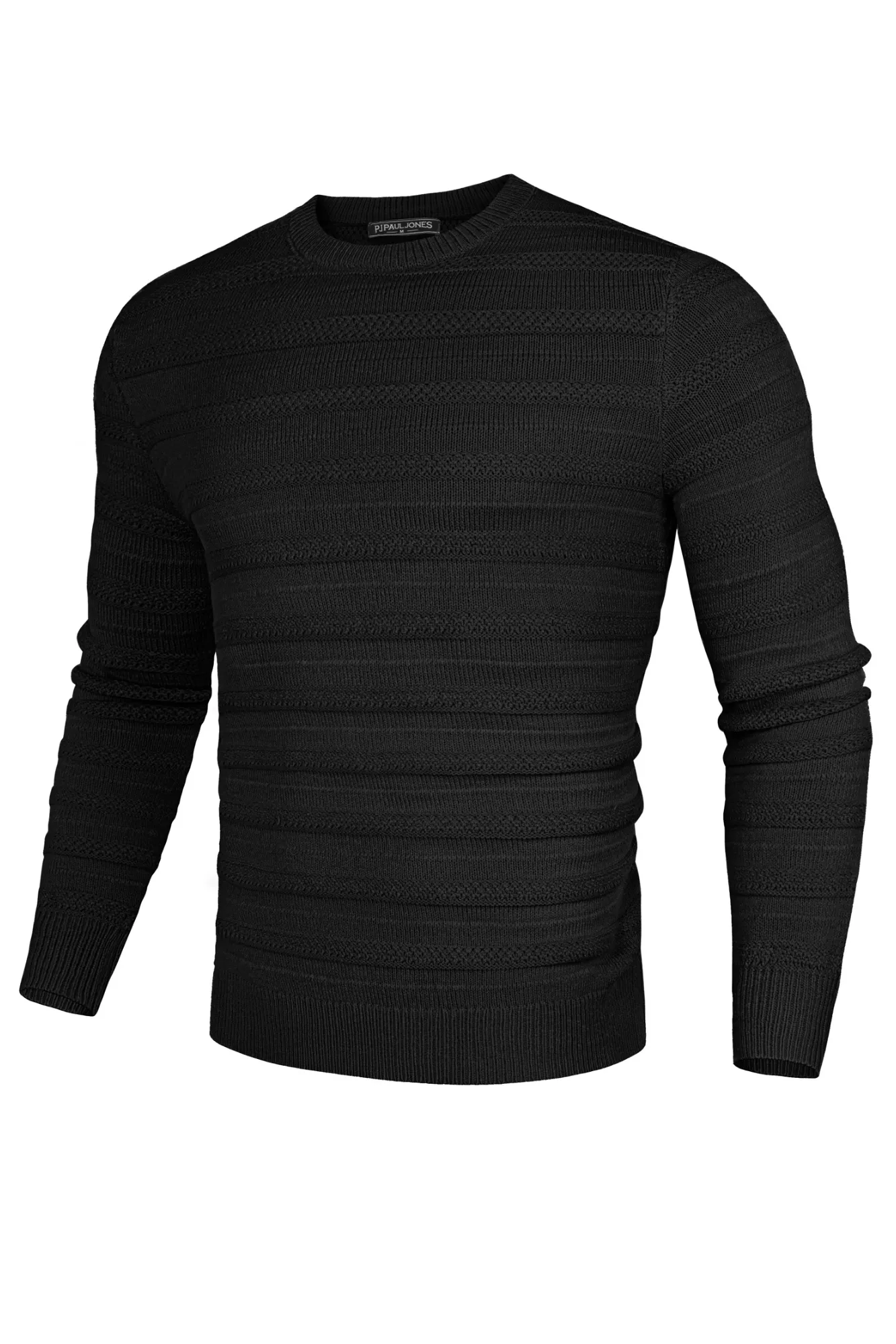 PJ Men Textured Sweater Long Sleeve Crew Neck Ribbed Cuff Pullover Knitwear