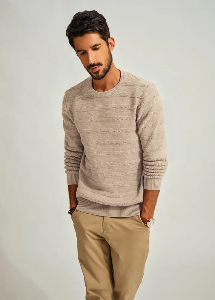 PJ Men Textured Sweater Long Sleeve Crew Neck Ribbed Cuff Pullover Knitwear