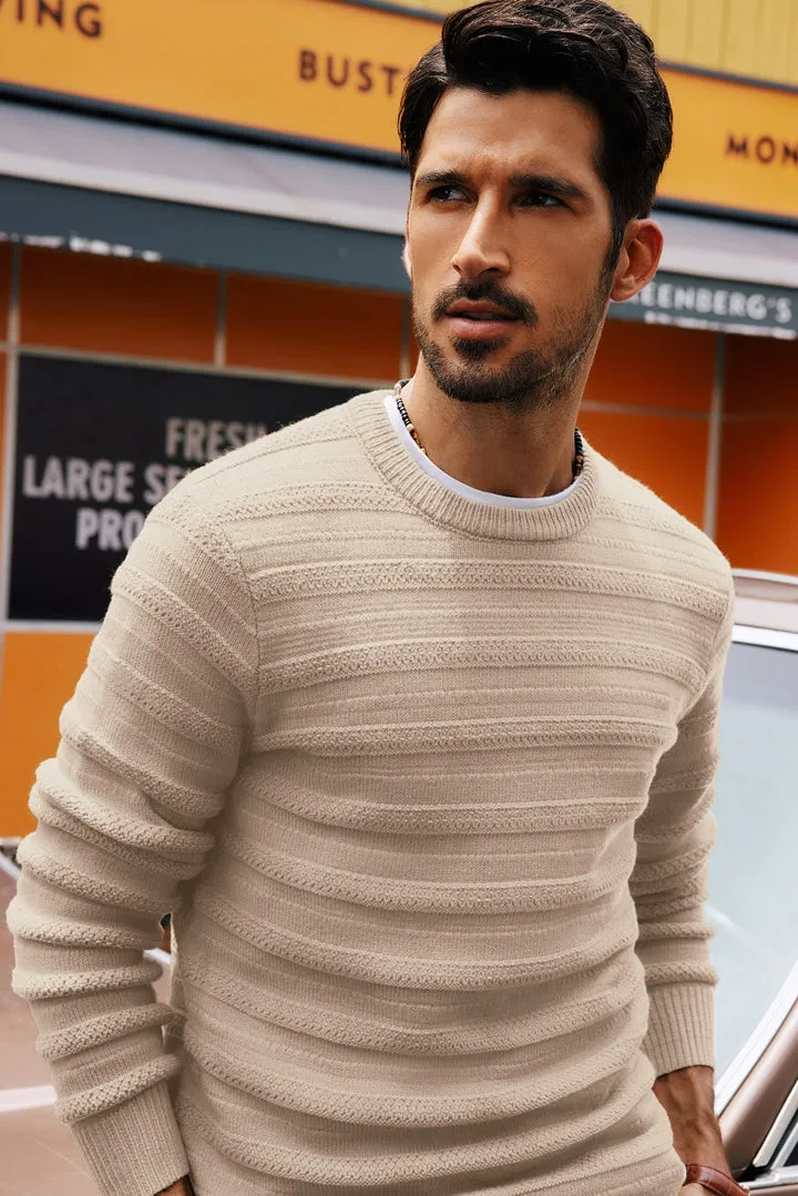 PJ Men Textured Sweater Long Sleeve Crew Neck Ribbed Cuff Pullover Knitwear