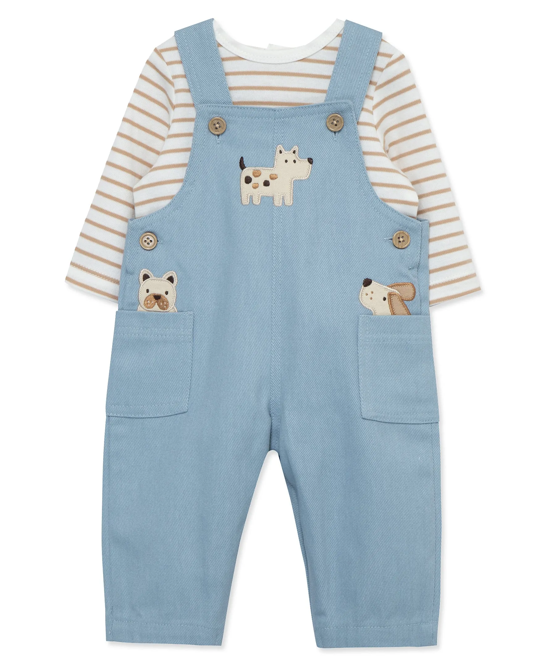 Puppies Woven Overall Set (3M-12M)