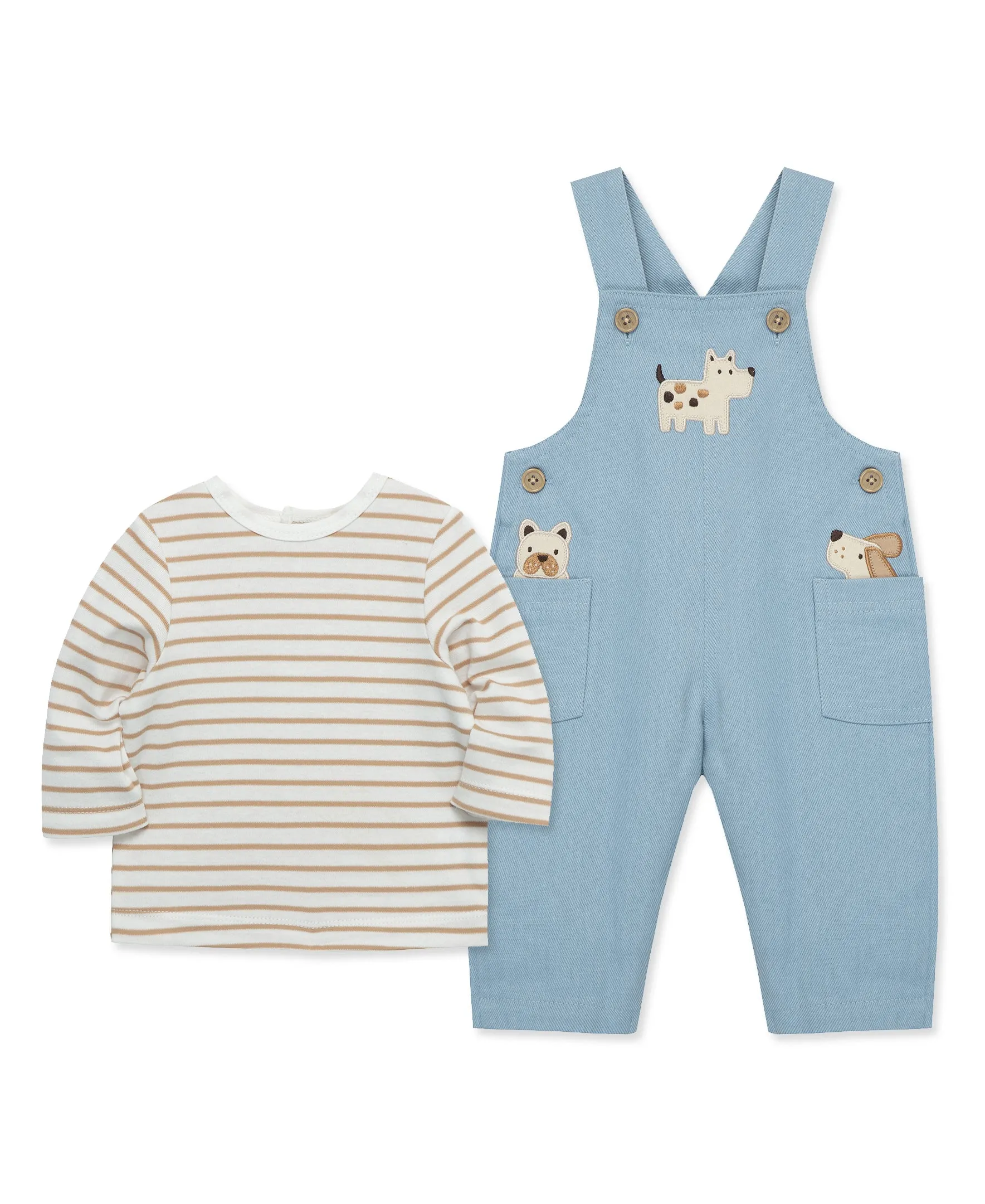 Puppies Woven Overall Set (3M-12M)