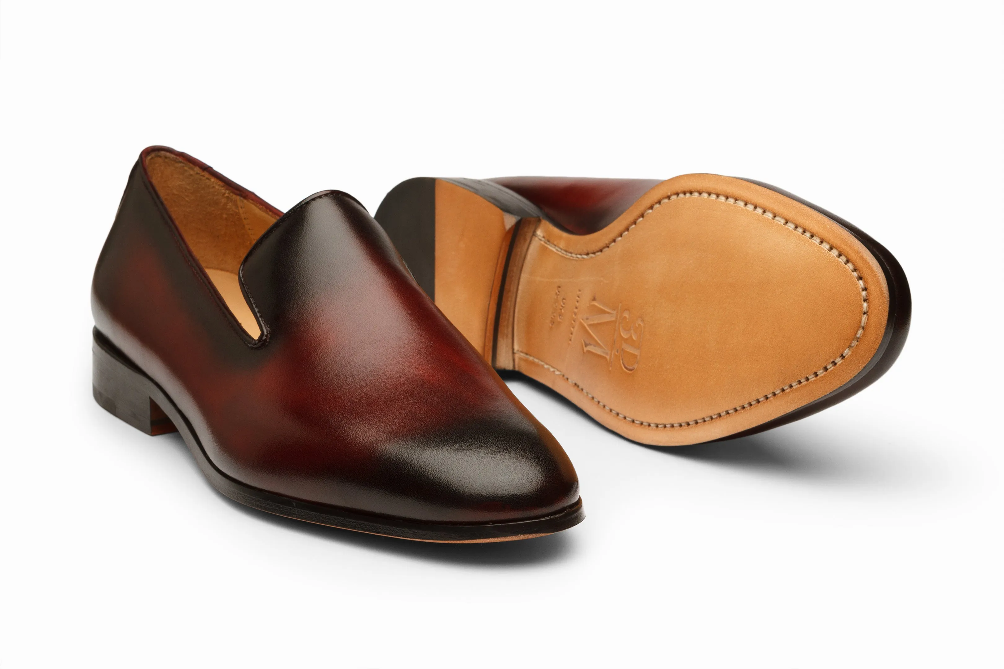 Venetian Loafers - Oxblood and Black Patina Finish