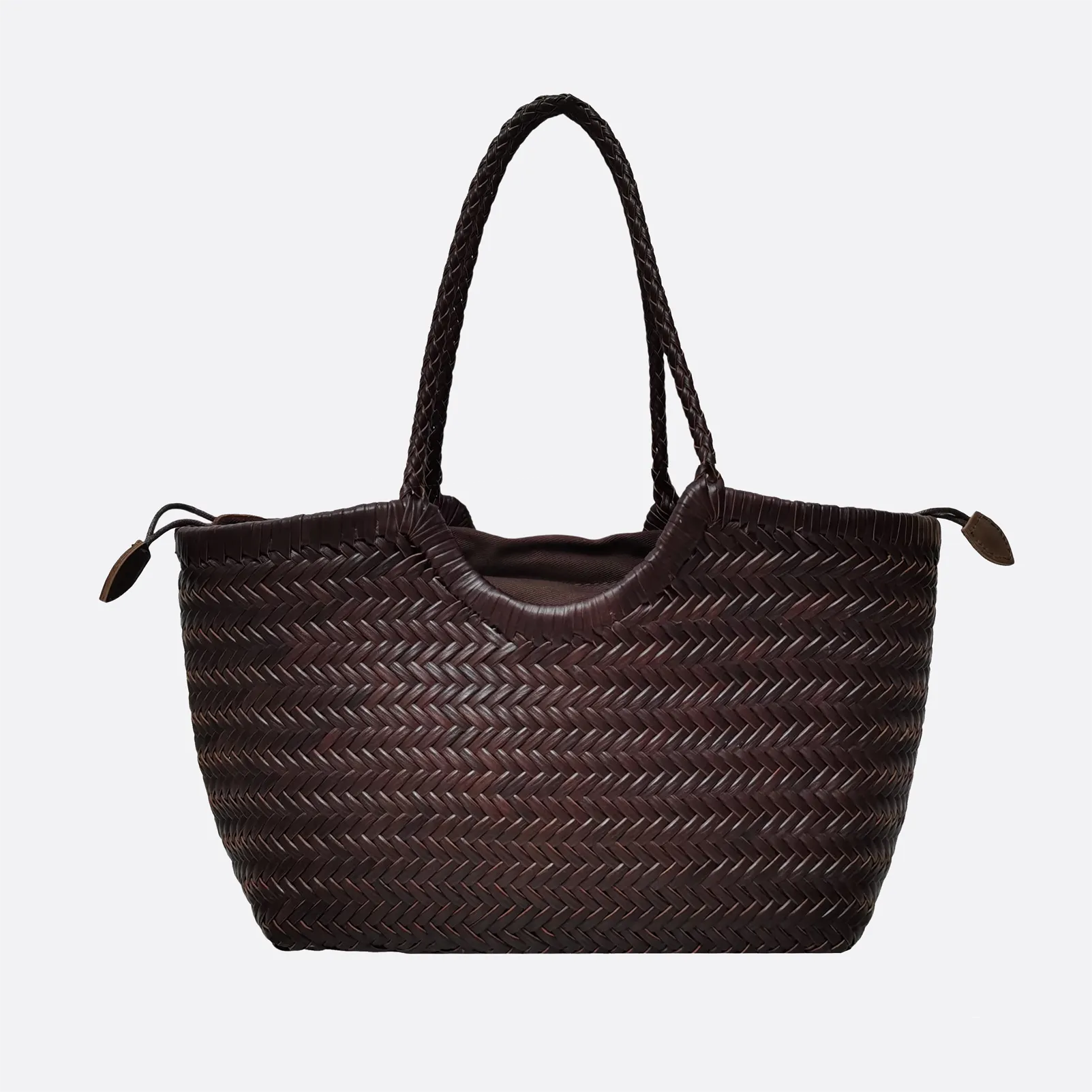 Women's handwoven genuine cowhide leather handbag Top Handle shopping tote V3