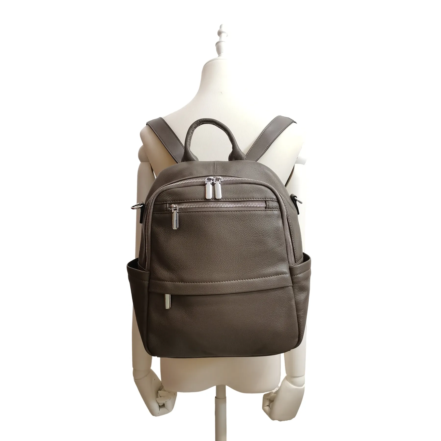 Women's multi zip cowhide leather backpack