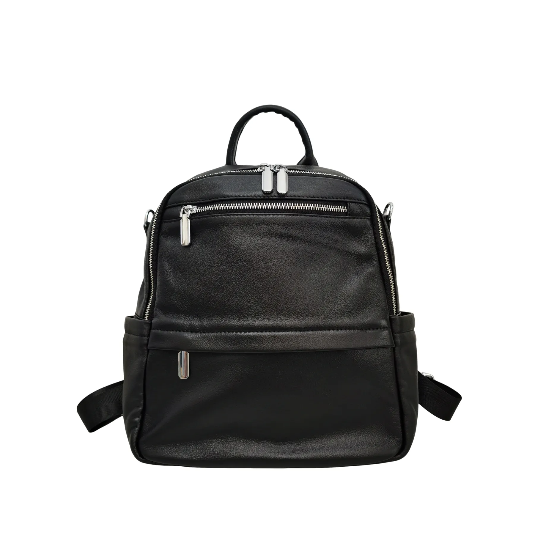 Women's multi zip cowhide leather backpack