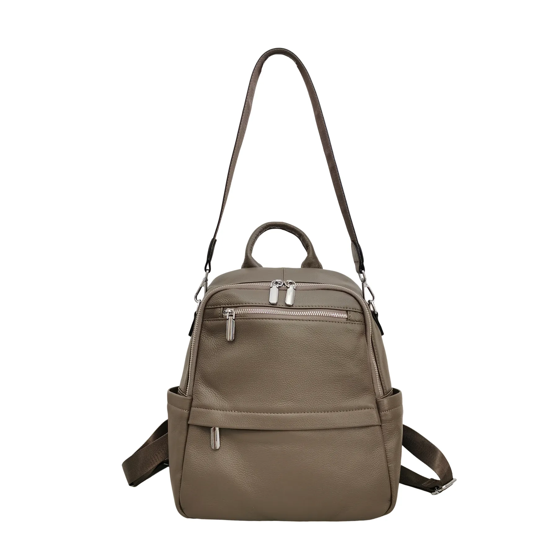 Women's multi zip cowhide leather backpack