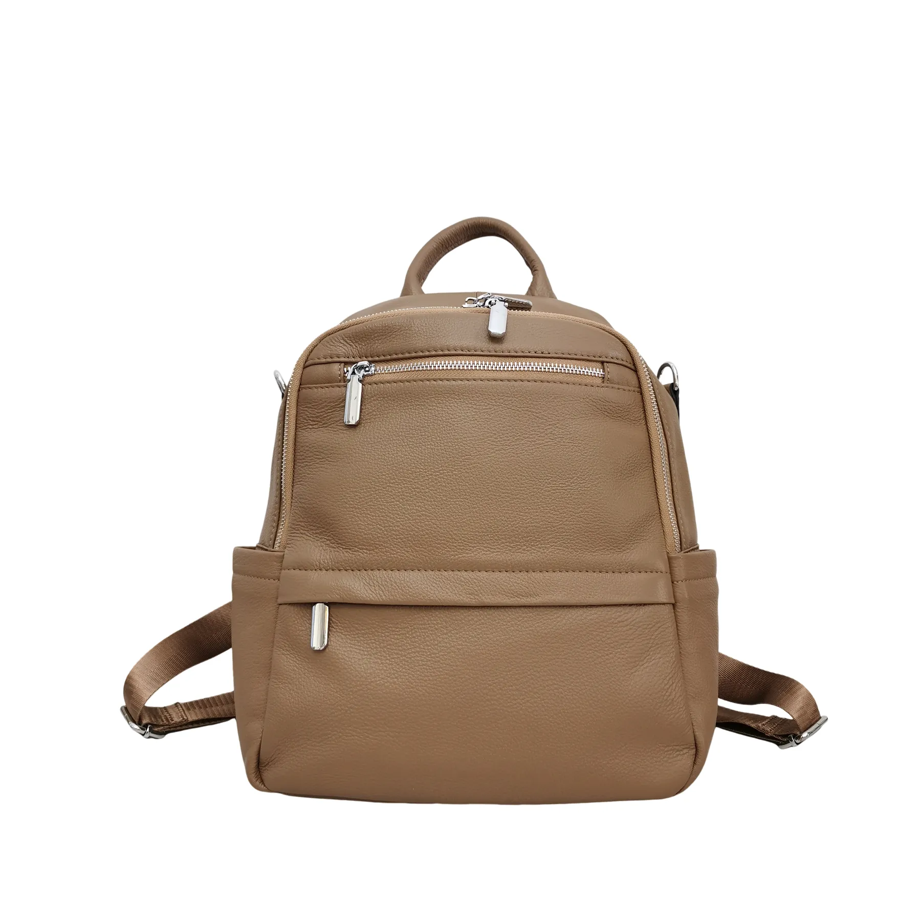 Women's multi zip cowhide leather backpack